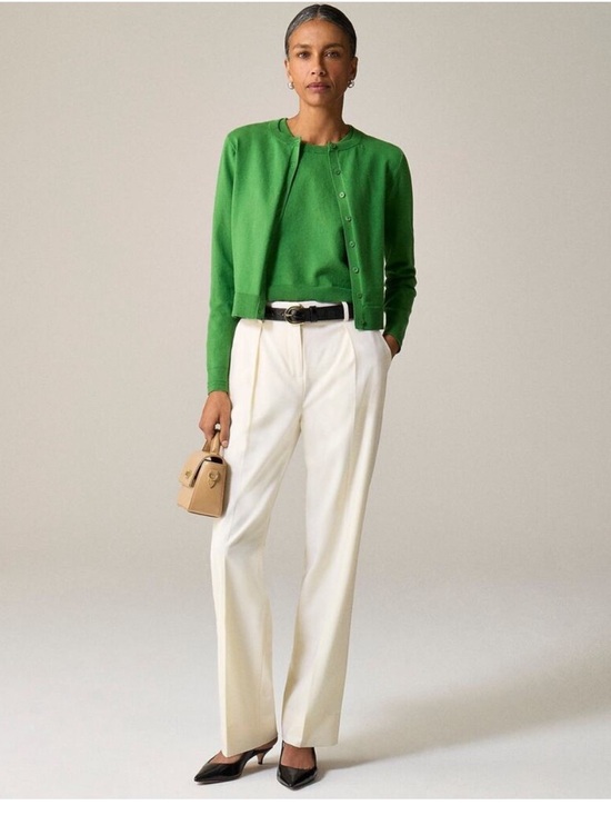 J. Crew Green Jackie Cardigan Button Front Cropped Knit Size M Preppy Coastal - Picture 7 of 12